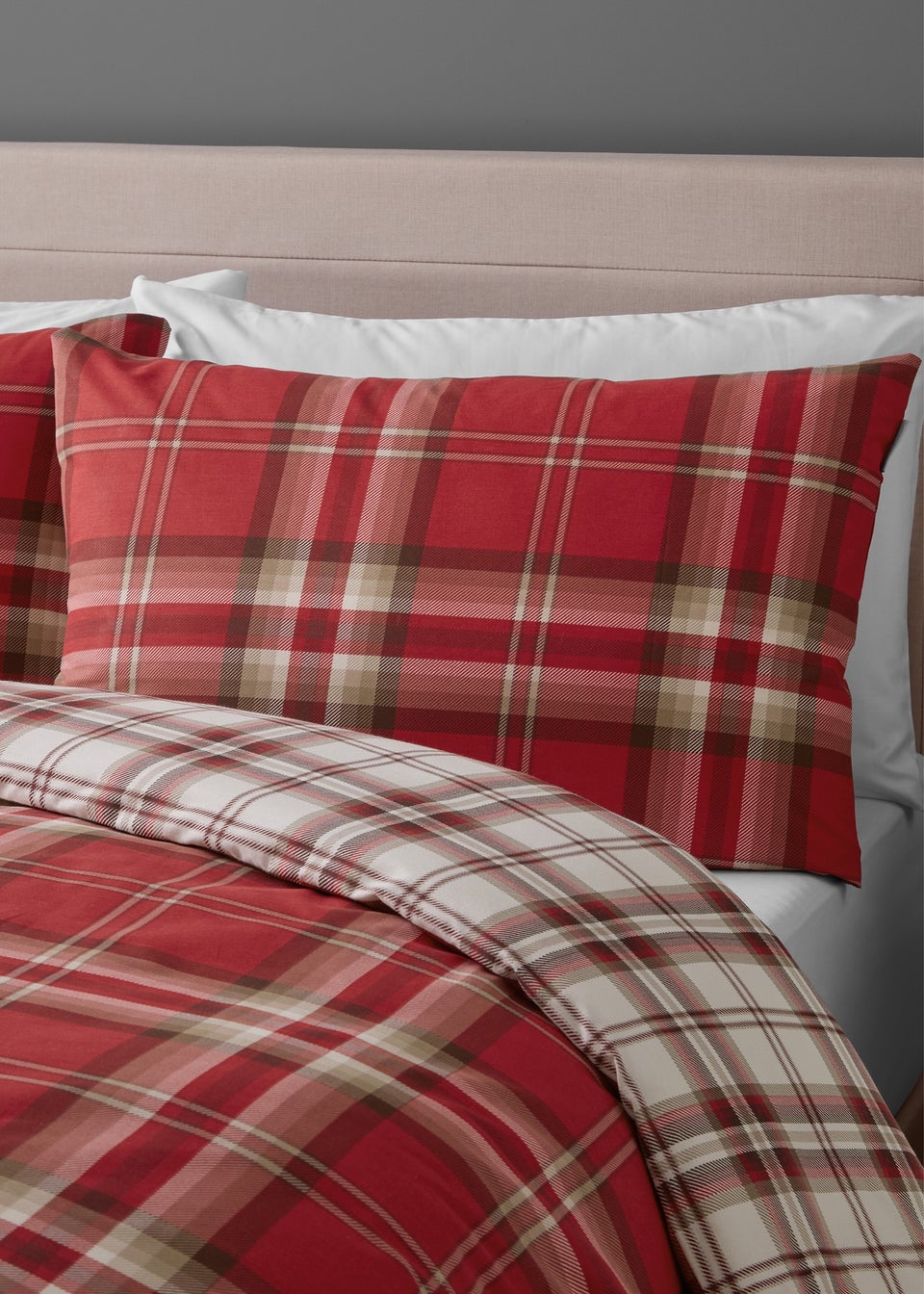 Catherine Lansfield Red Kelso Check Reversible Duvet Cover Set with Pillowcases
