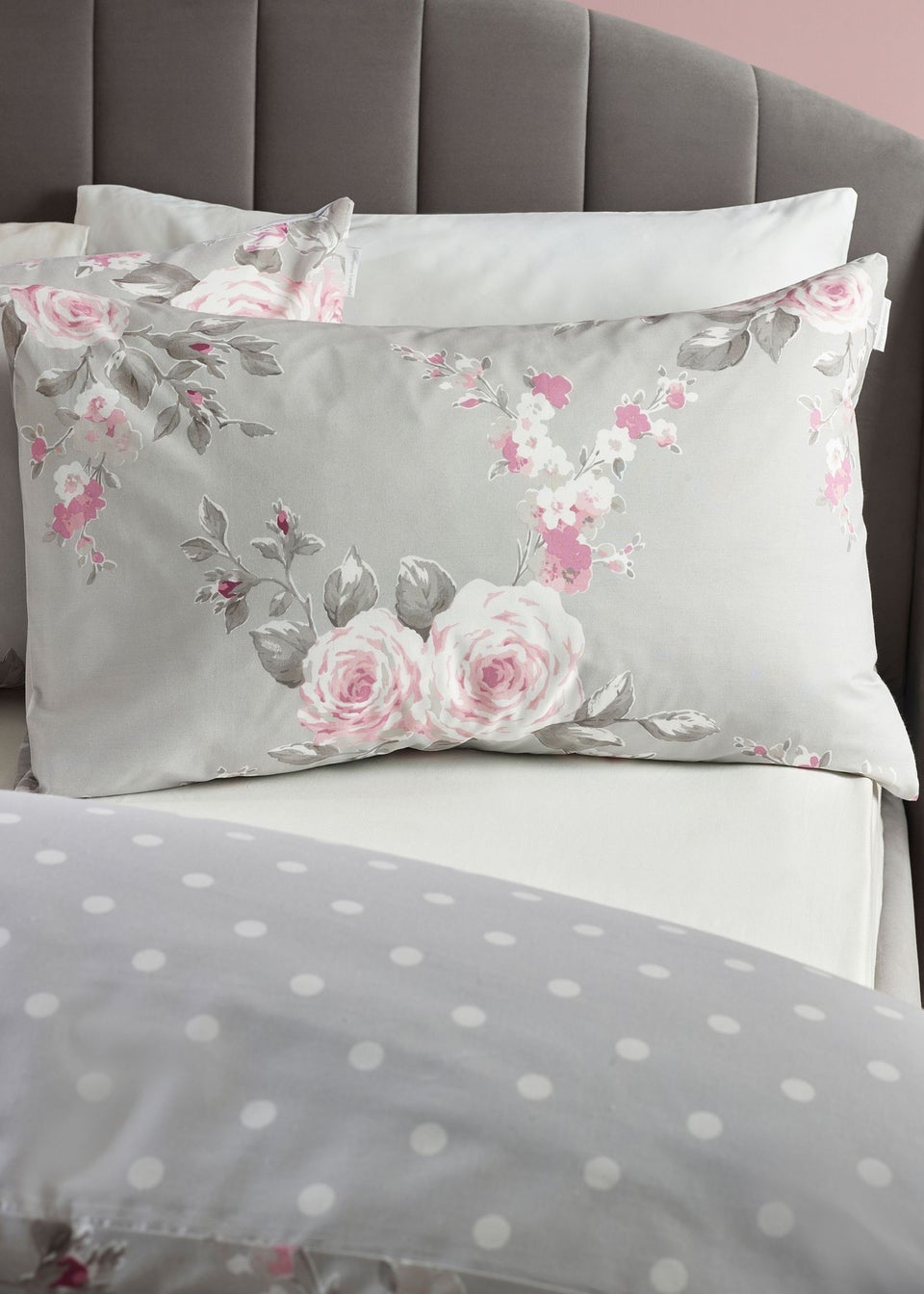 Catherine Lansfield Grey Canterbury Floral Reversible Duvet Cover Set with Pillowcases