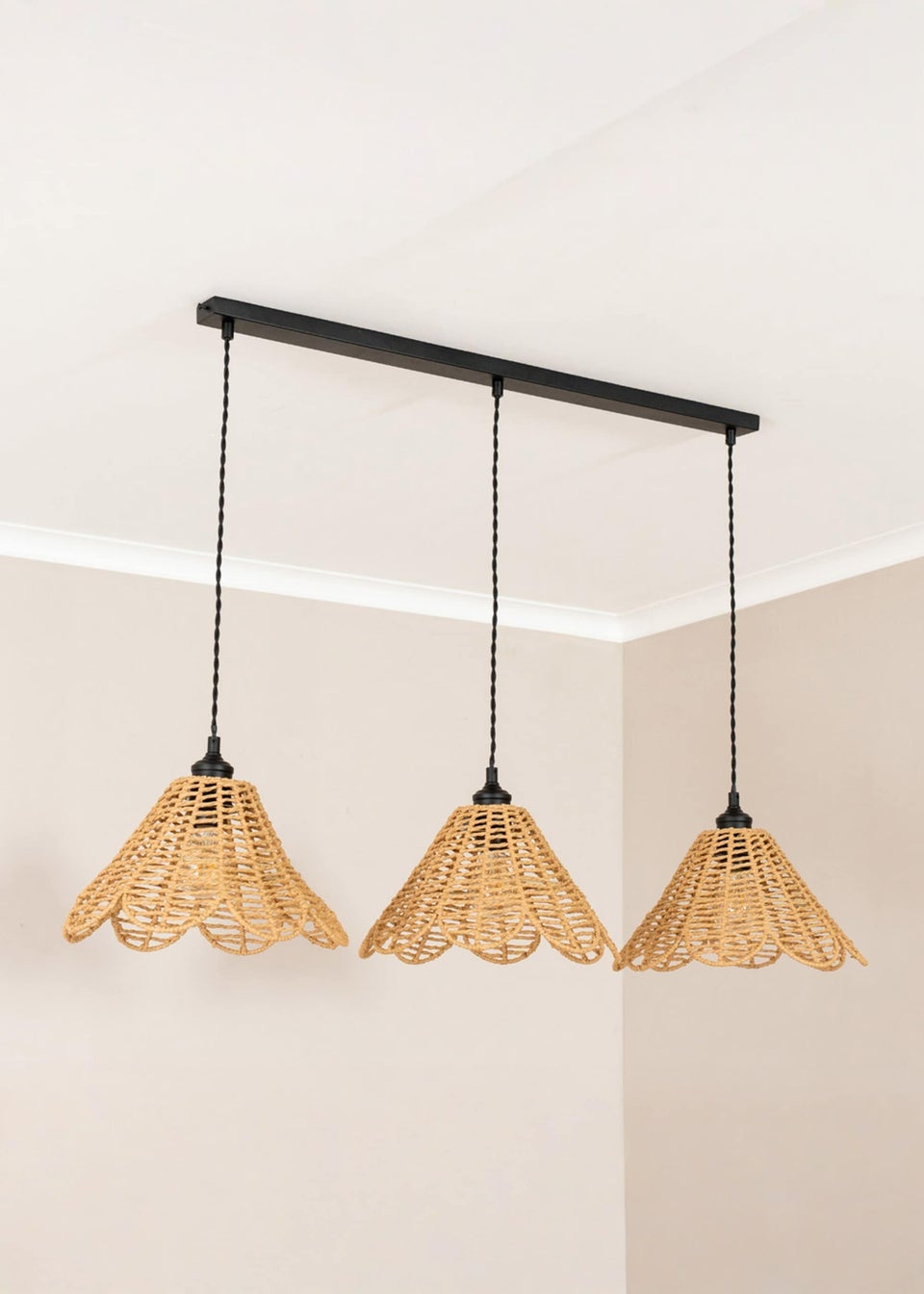 ValueLights Vine Rattan Flower Shade 3 Drop Matte Diner Ceiling Pendant Light