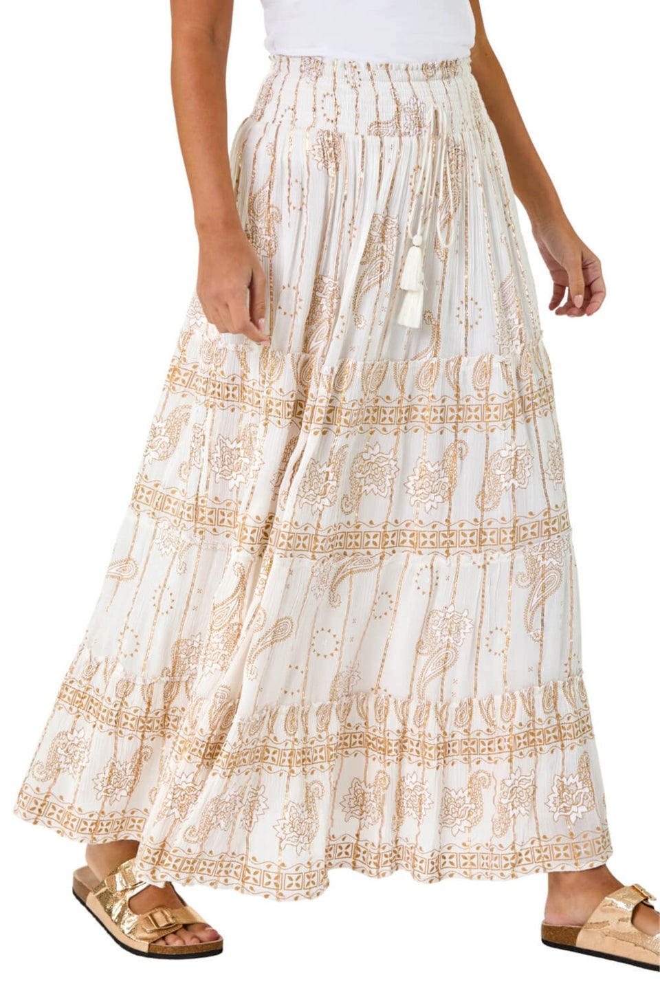 Dusk White Dusk Paisley Print A-Line Maxi Skirt