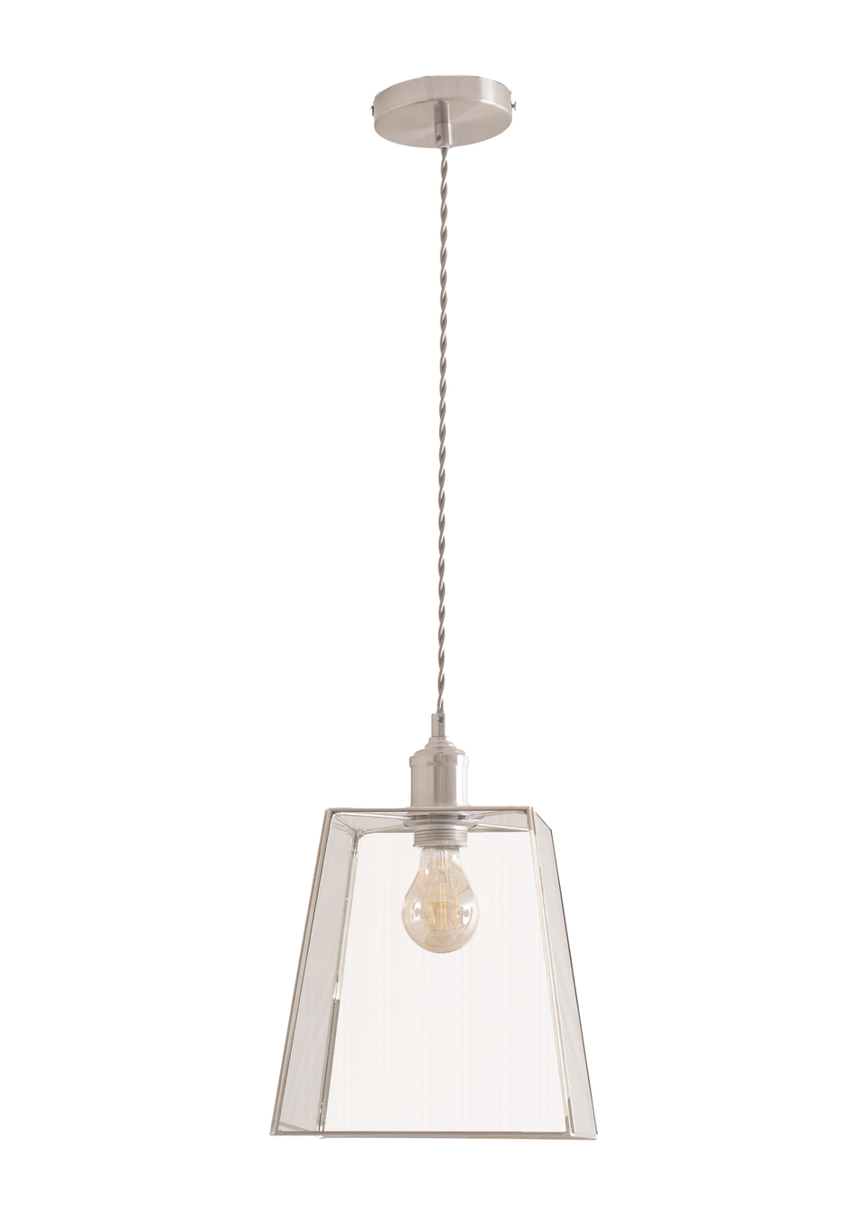 ValueLights Susie Glass Lantern Lamp Shade Brushed Chrome Single Ceiling Pendant Light