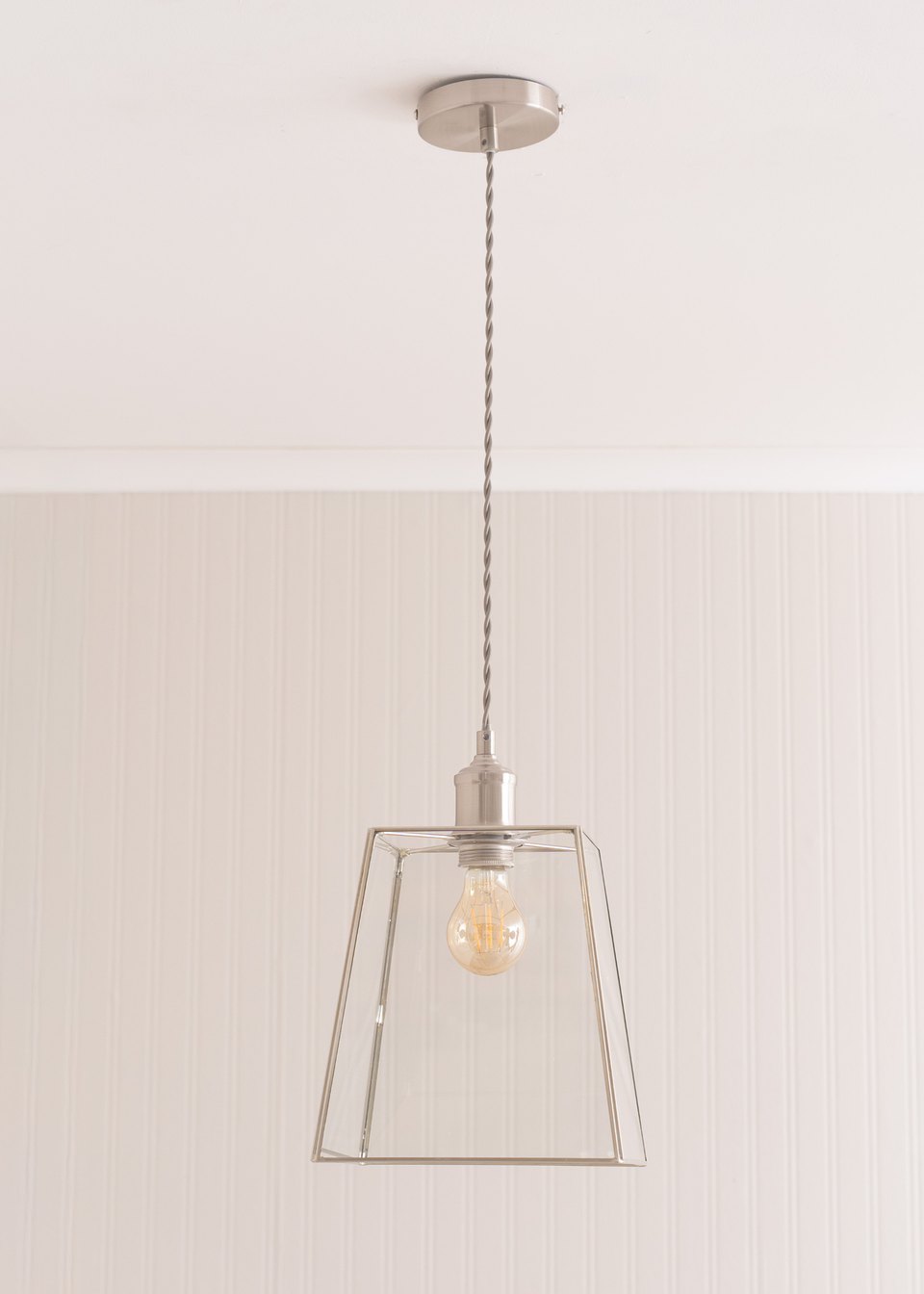 ValueLights Susie Glass Lantern Lamp Shade Brushed Chrome Single Ceiling Pendant Light
