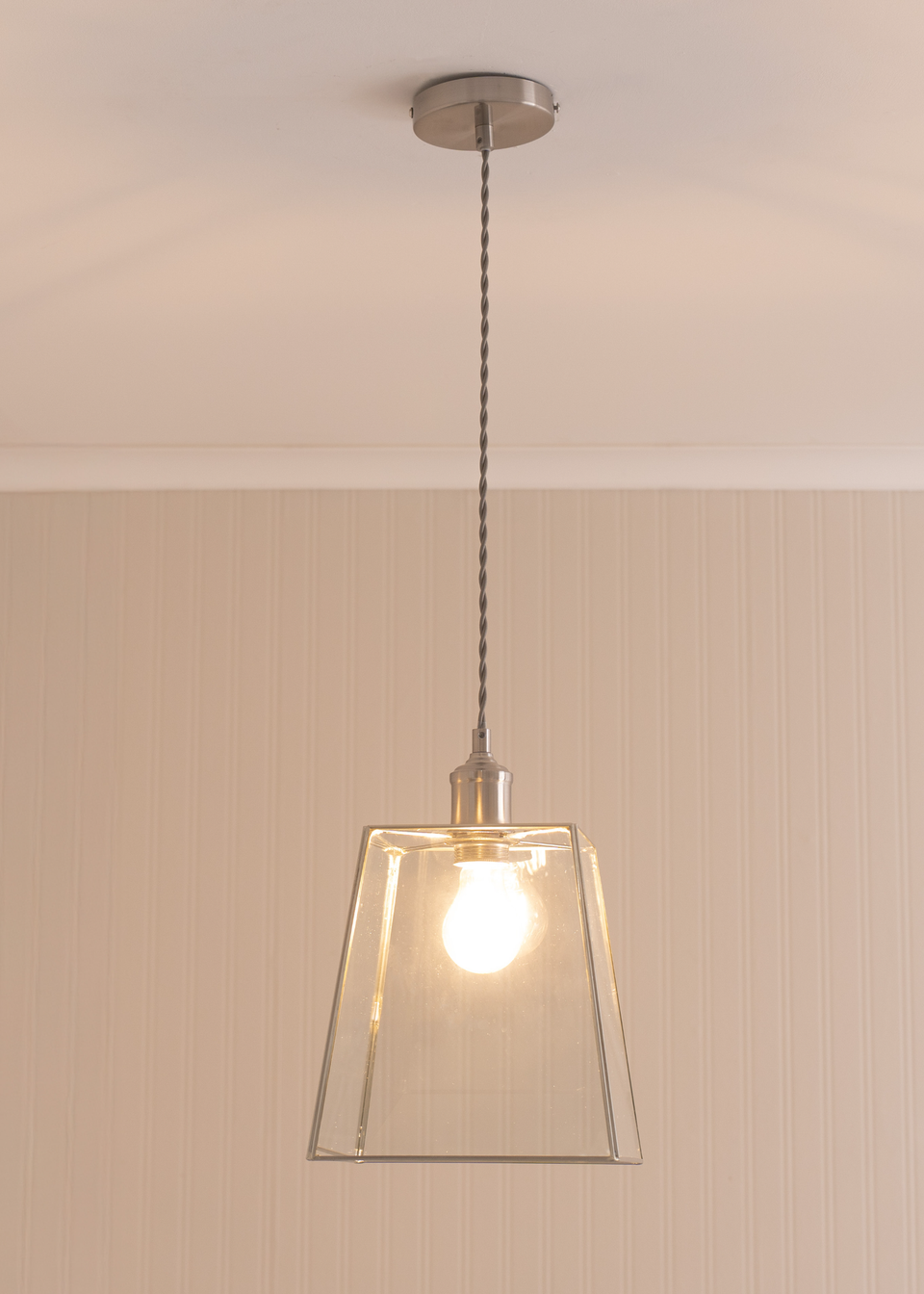 ValueLights Susie Glass Lantern Lamp Shade Brushed Chrome Single Ceiling Pendant Light