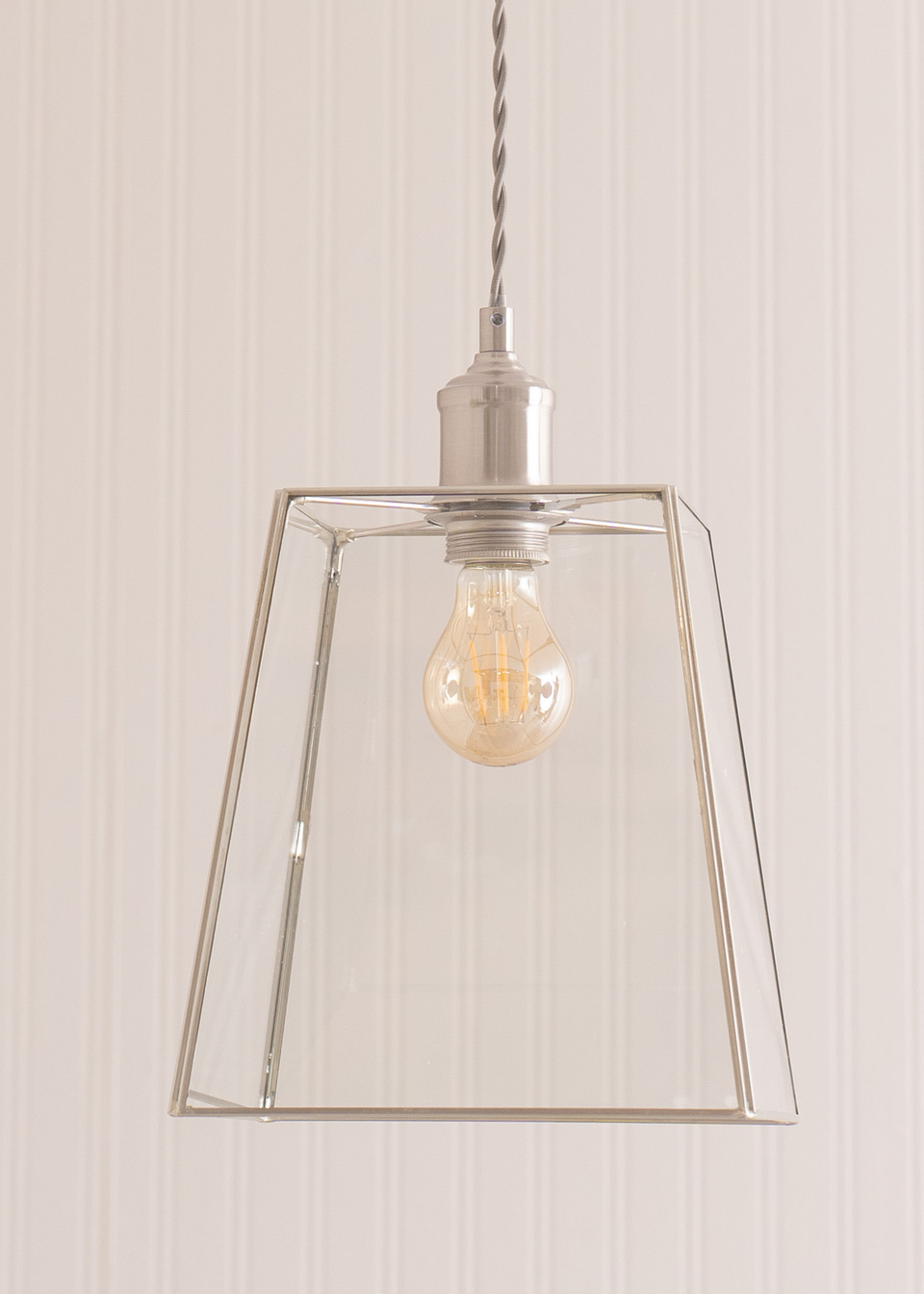 ValueLights Susie Glass Lantern Lamp Shade Brushed Chrome Single Ceiling Pendant Light