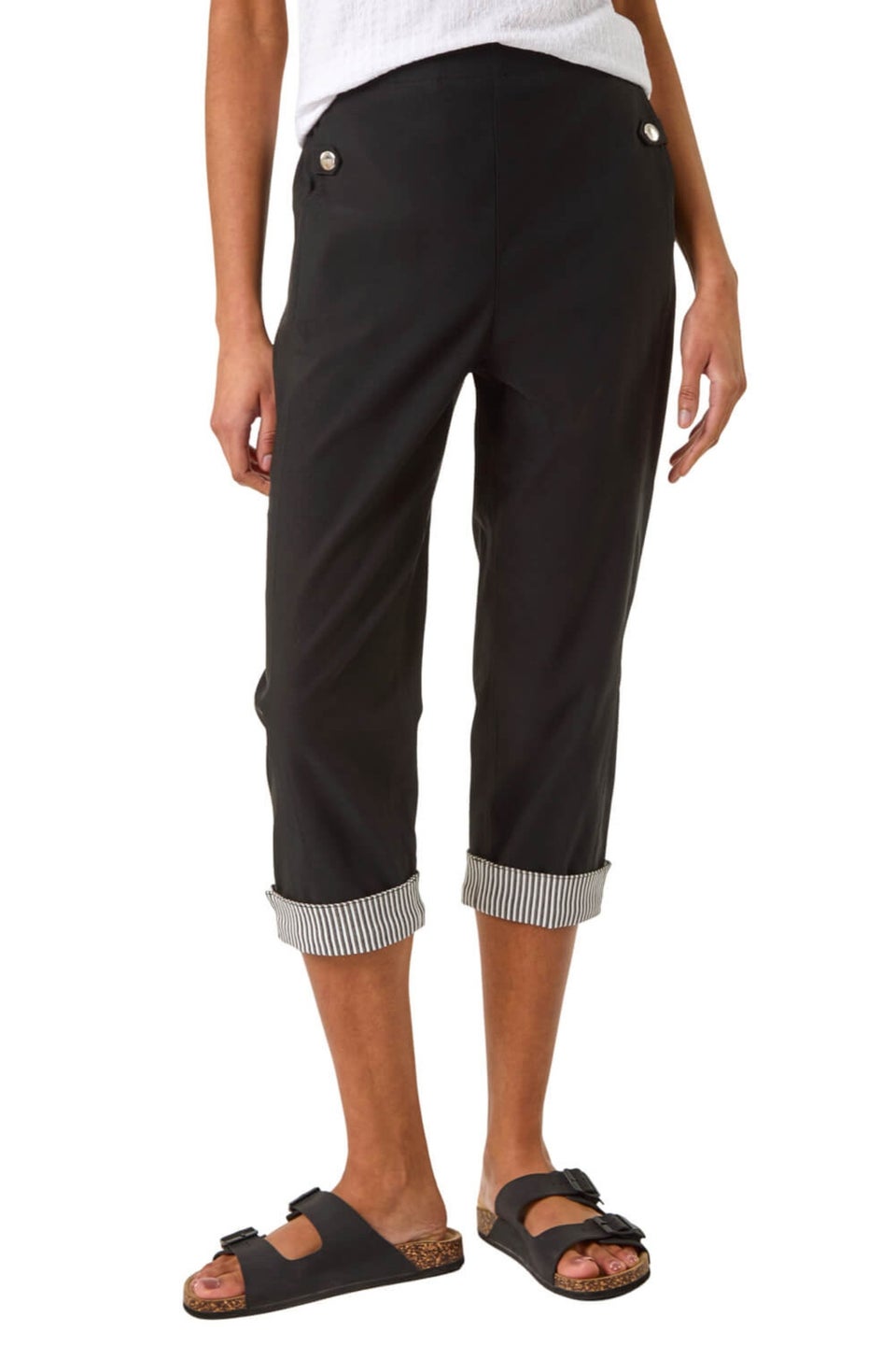 Roman Black Contrast Stripe Cropped Stretch Trouser