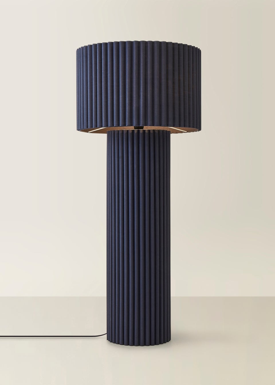 ValueLights Lenny Drum Lamp Shade Colour Drench Ribbed Fabric Midi Floor Lamp