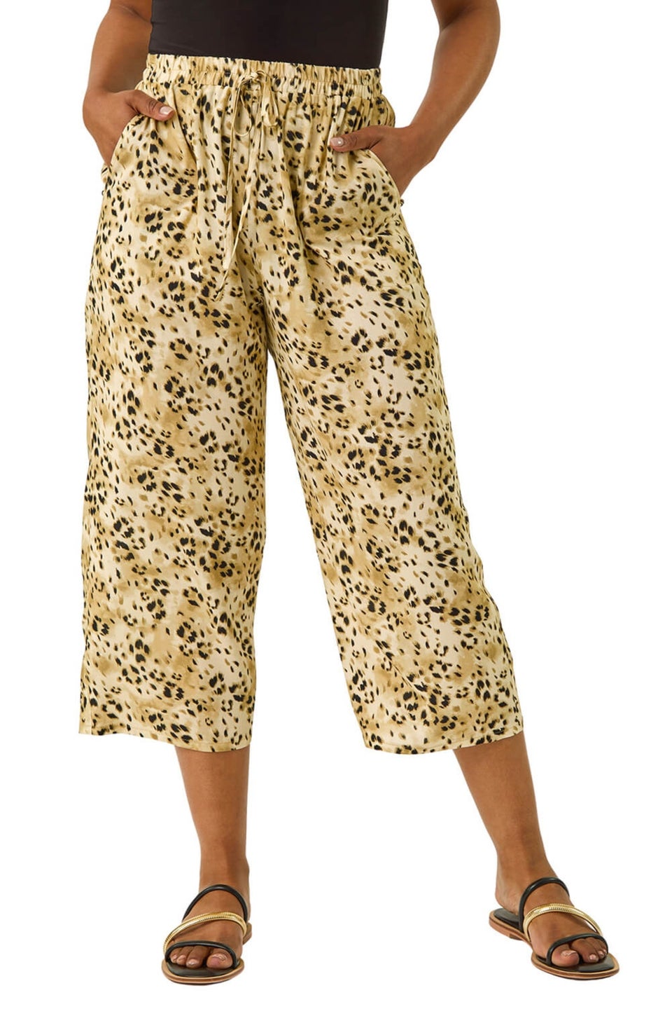 Roman Stone Petite Animal Print Cropped Trouser