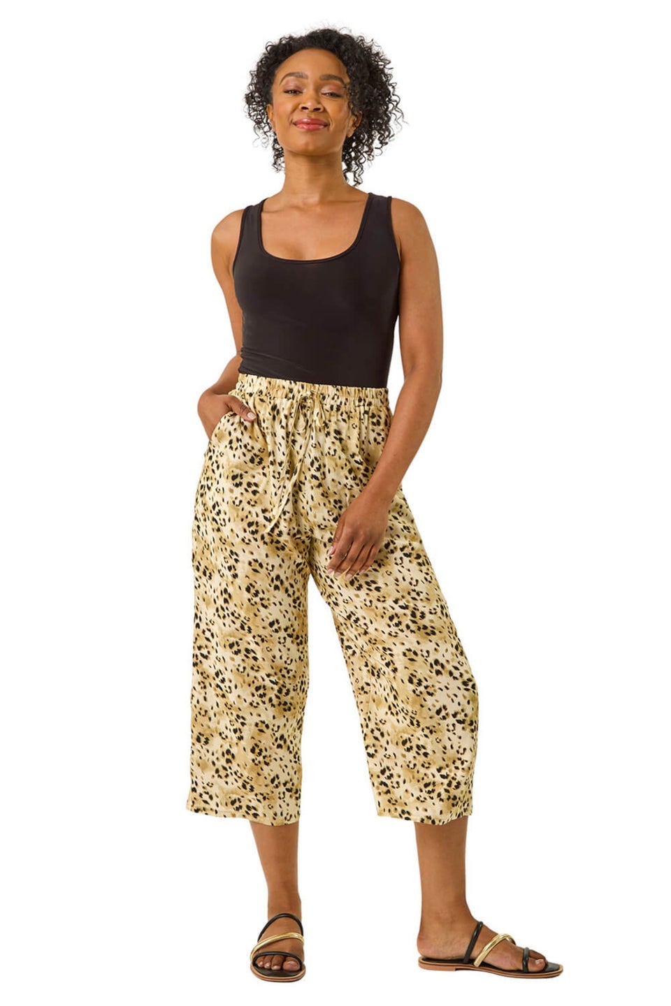 Roman Stone Petite Animal Print Cropped Trouser