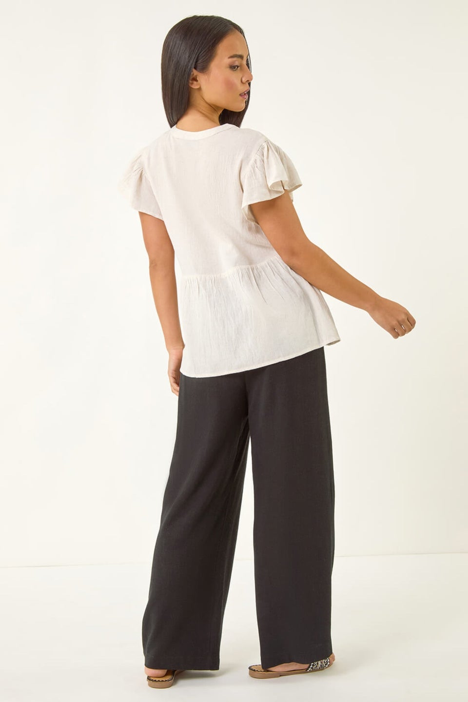 Roman Ivory Petite Embroidered Tassel Tie Top