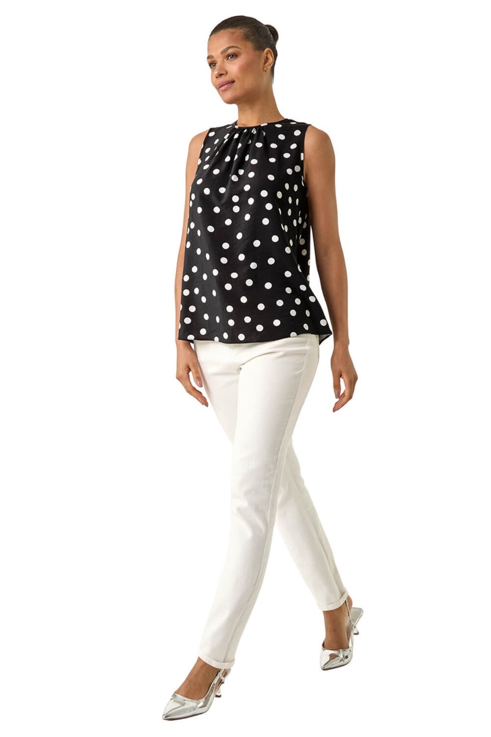 Roman Black Spot Print Tie Detail Vest Top