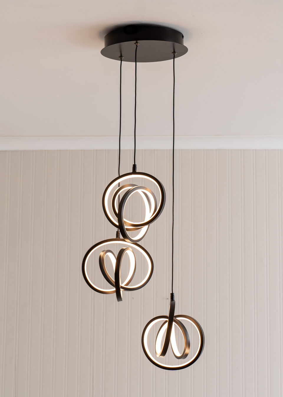 ValueLights Infinity Matte Black Loop Twirl 3 Way Cluster Drop LED Ceiling Pendant Light