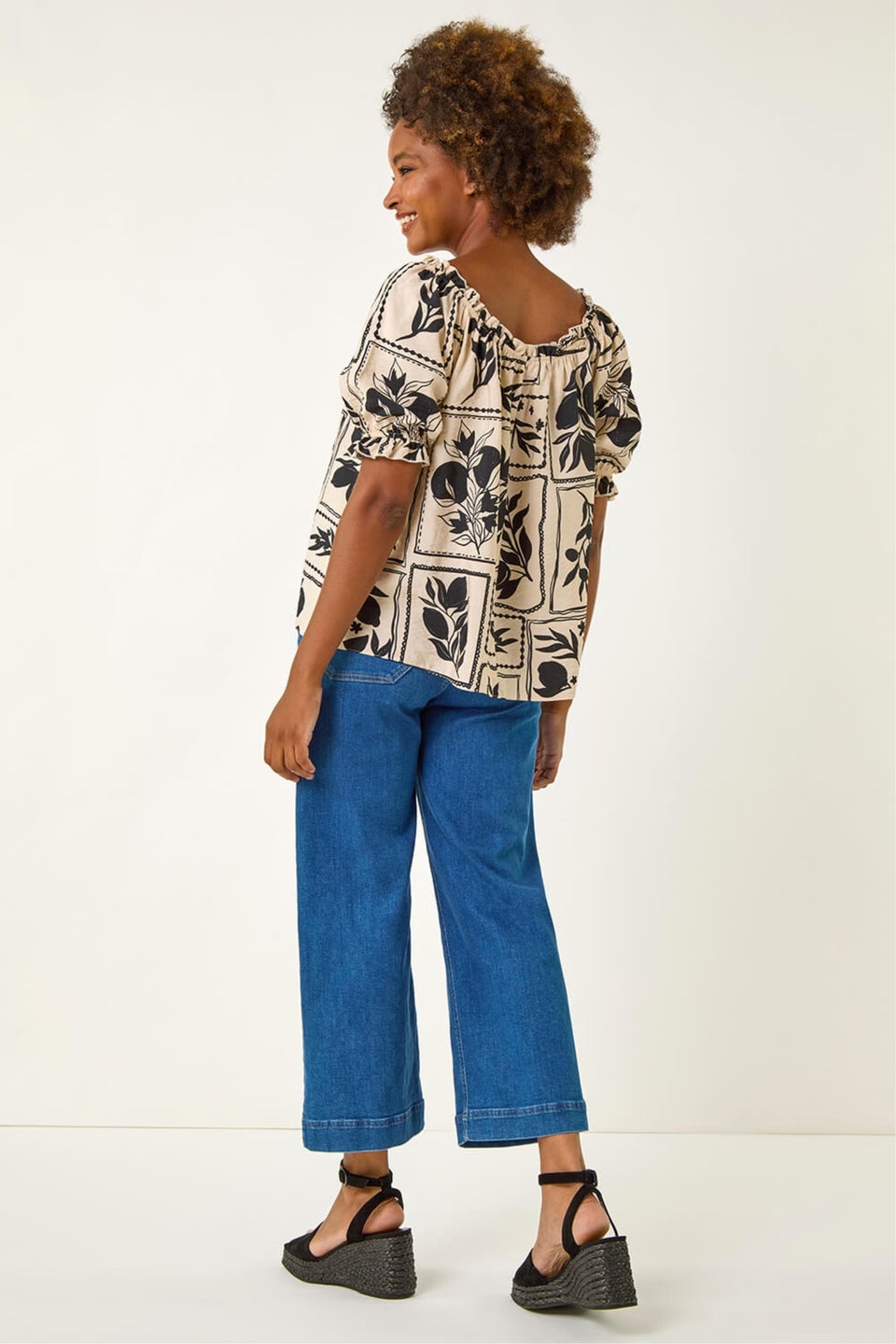 Roman Black Mono Print Bardot Top