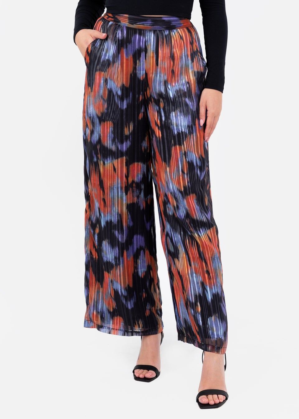 Lovedrobe Orange & Purple Wide Leg Trousers With Pockets