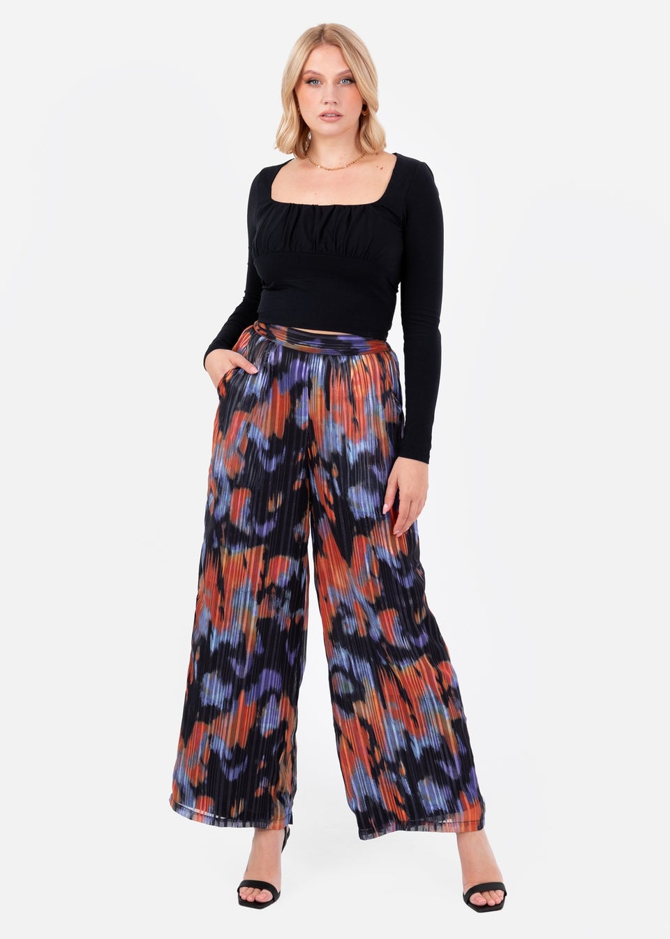 Lovedrobe Orange & Purple Wide Leg Trousers With Pockets