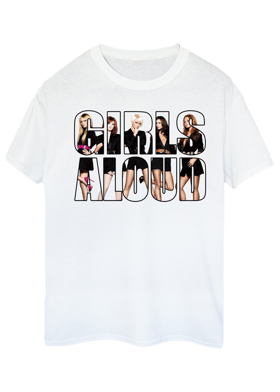 Girls Aloud Filled Logo White Boyfriend Fit Music Graphic T-Shirt