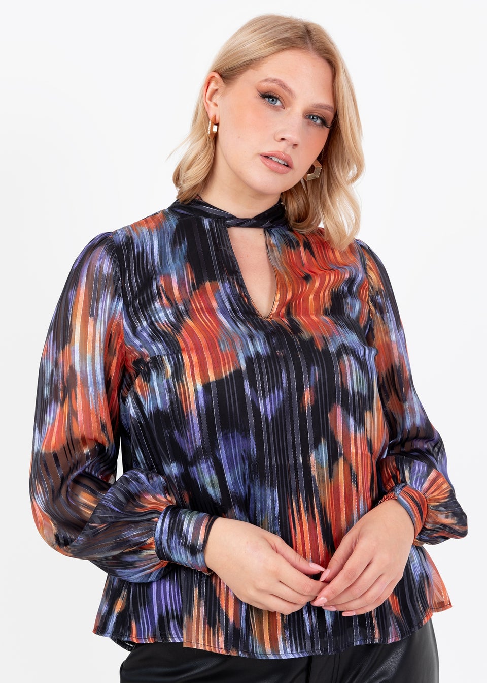 Lovedrobe Multi Coloured Twist Neck & Keyhole Detail Long Sleeve Blouse