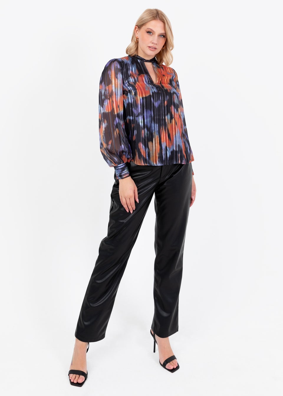 Lovedrobe Multi Coloured Twist Neck & Keyhole Detail Long Sleeve Blouse