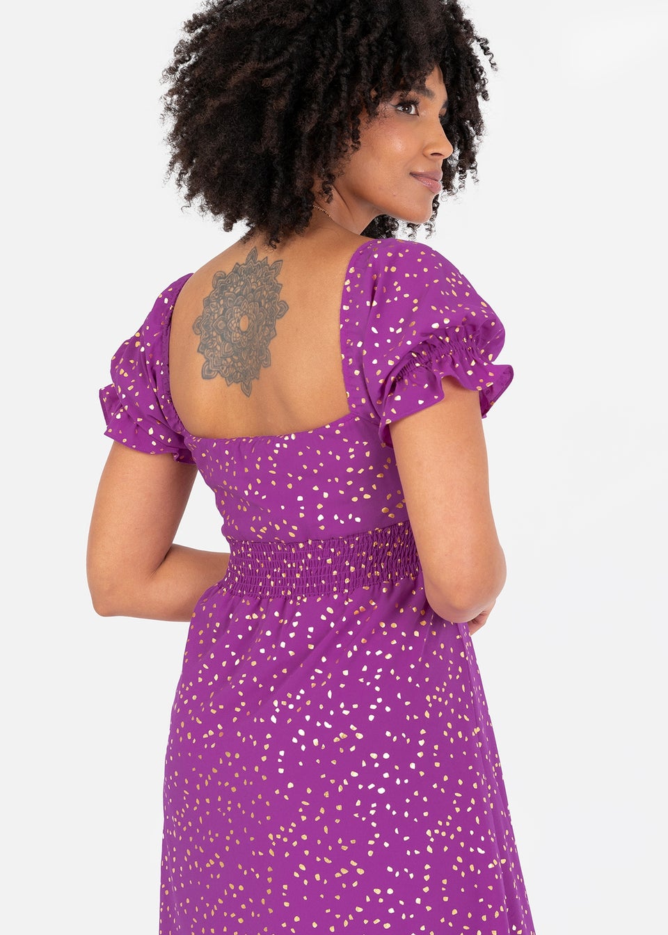 Lovedrobe Purple Short Sleeve Gold Detail Midaxi Dress