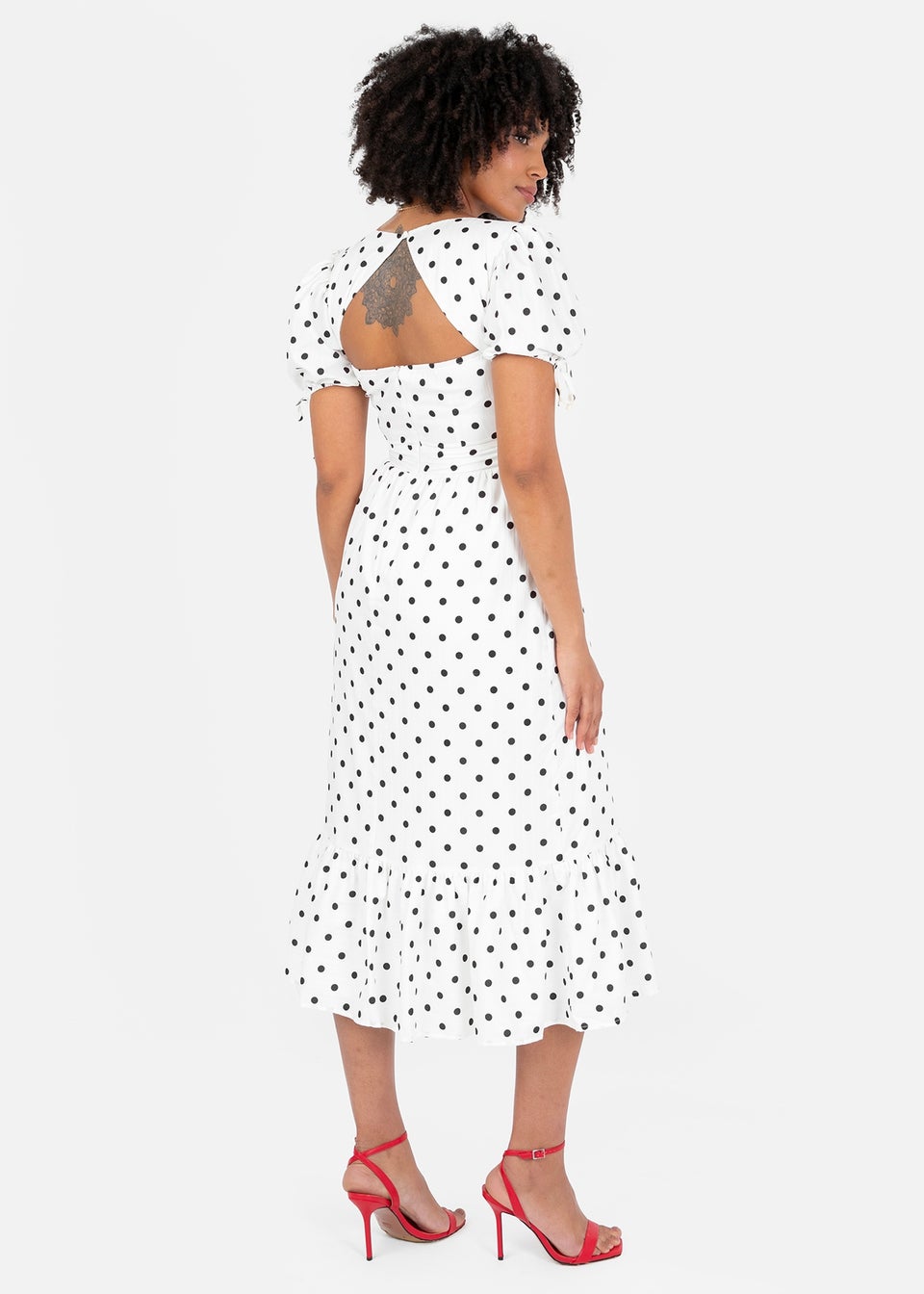 Lovedrobe White Polka Dot Short Sleeve Midi Dress