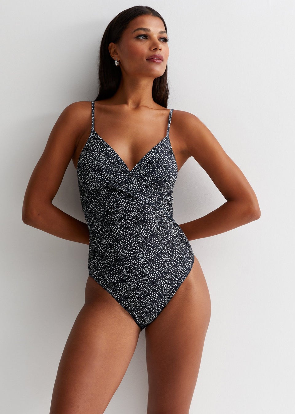 Gini London Black Animal Tummy Control Ruched Swimsuit