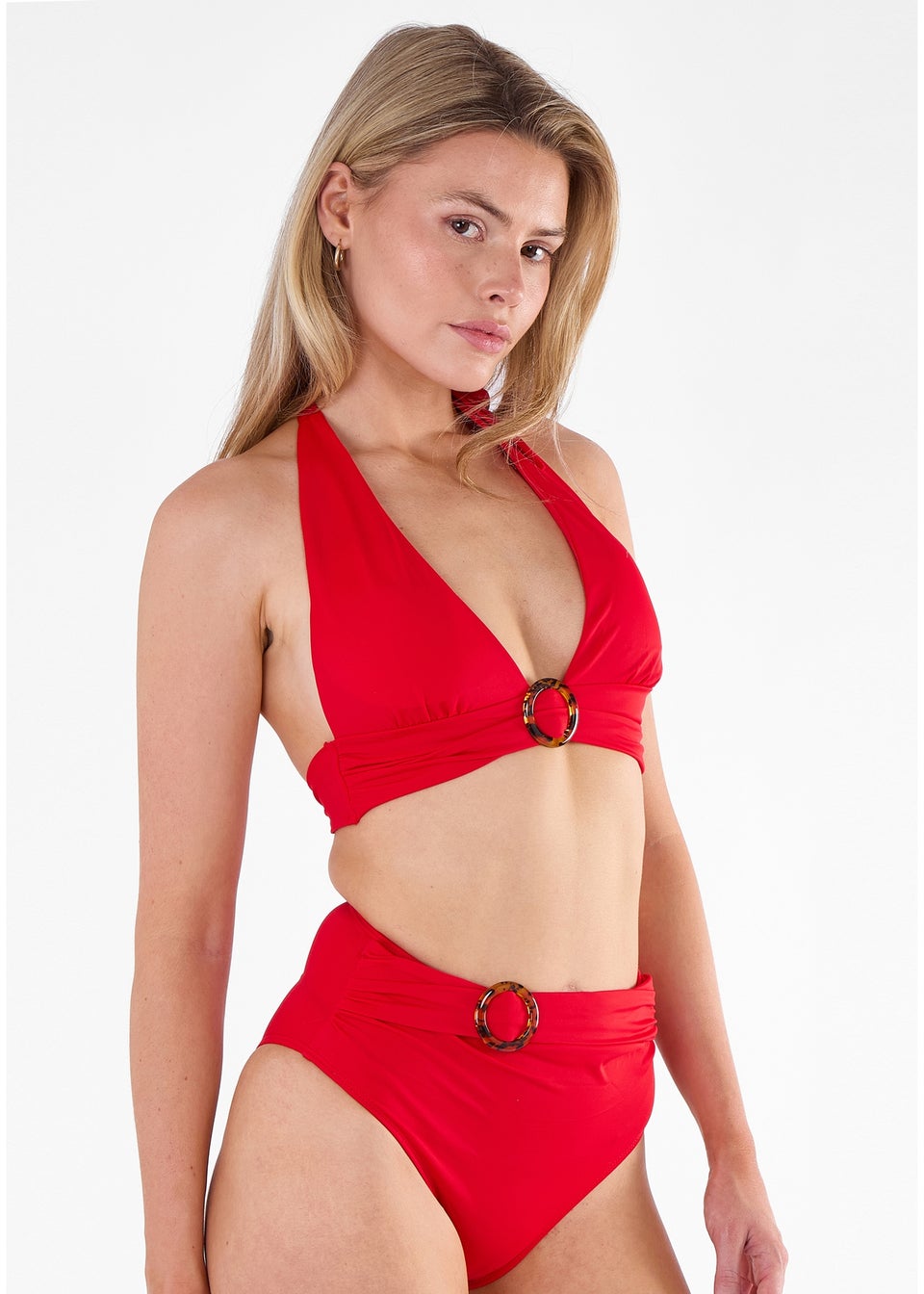 Gini London Red Halter Bikini Top With Ring Detail