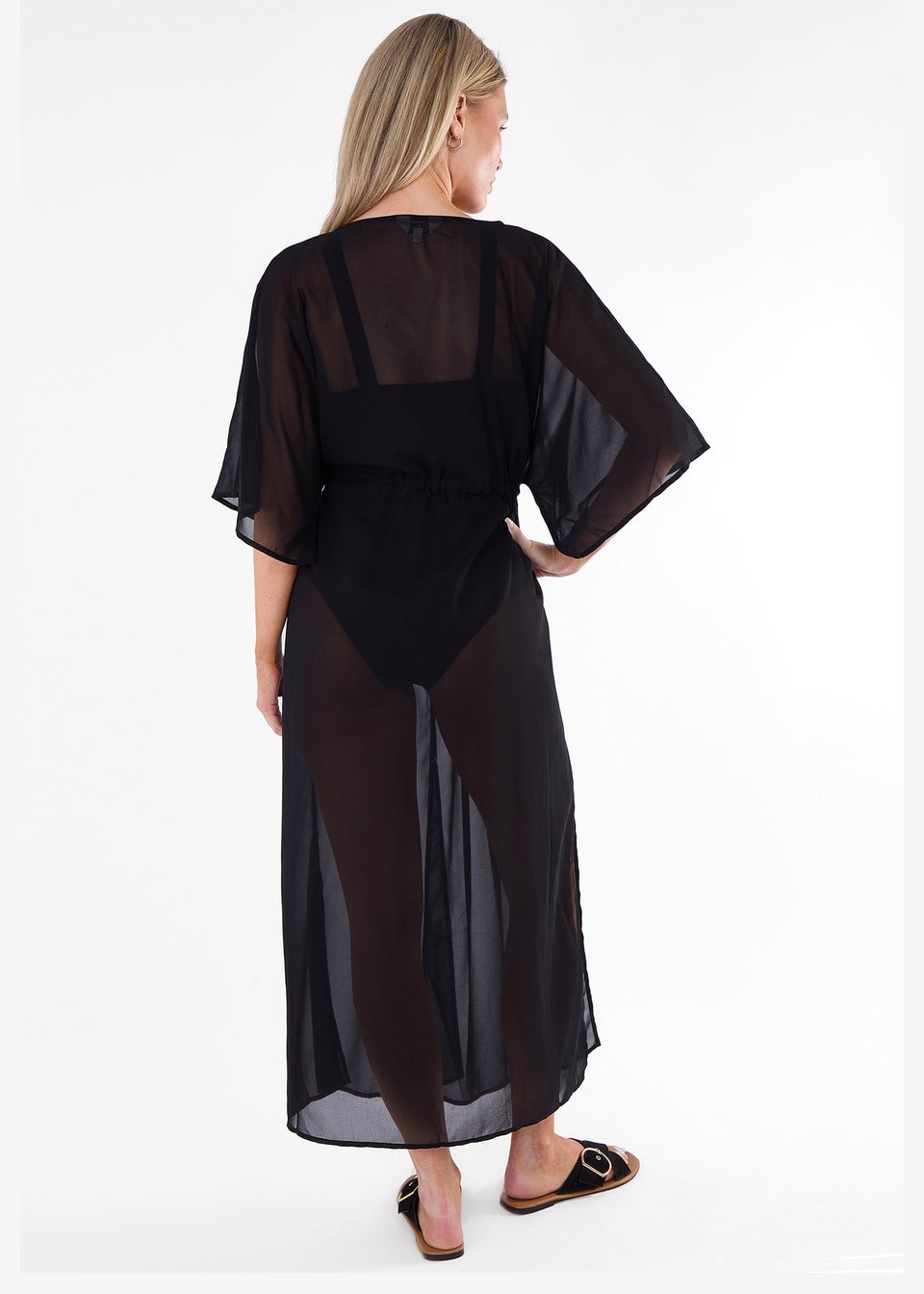 Gini London Black Flowy Open Front Beach Cover Kimono