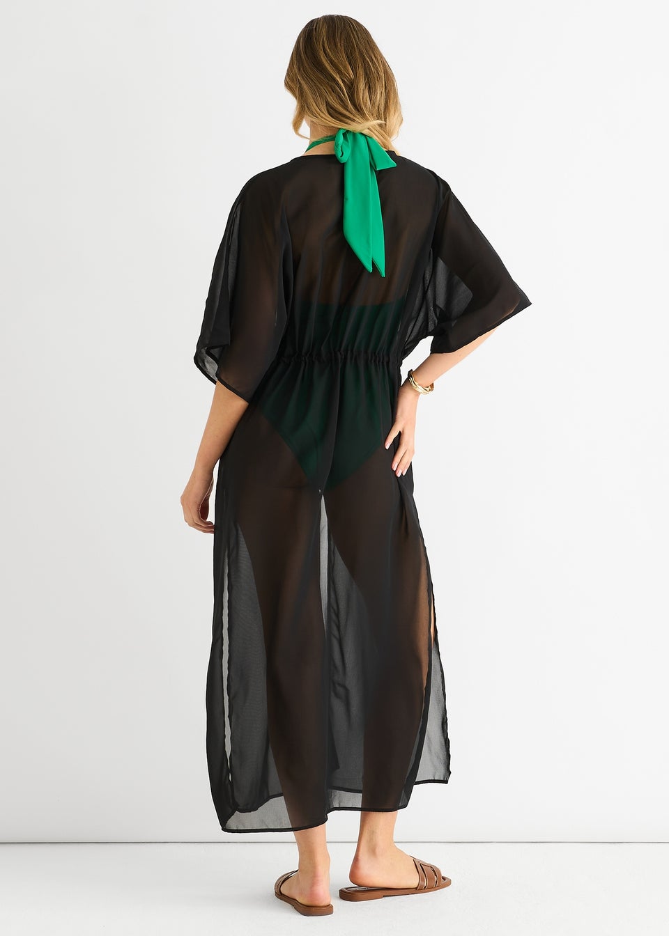 Gini London Black Flowy Open Front Beach Cover Kimono