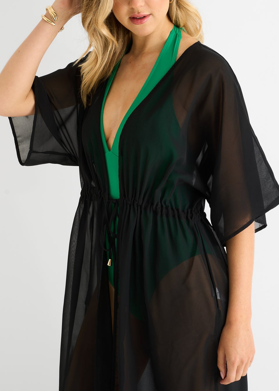 Gini London Black Flowy Open Front Beach Cover Kimono