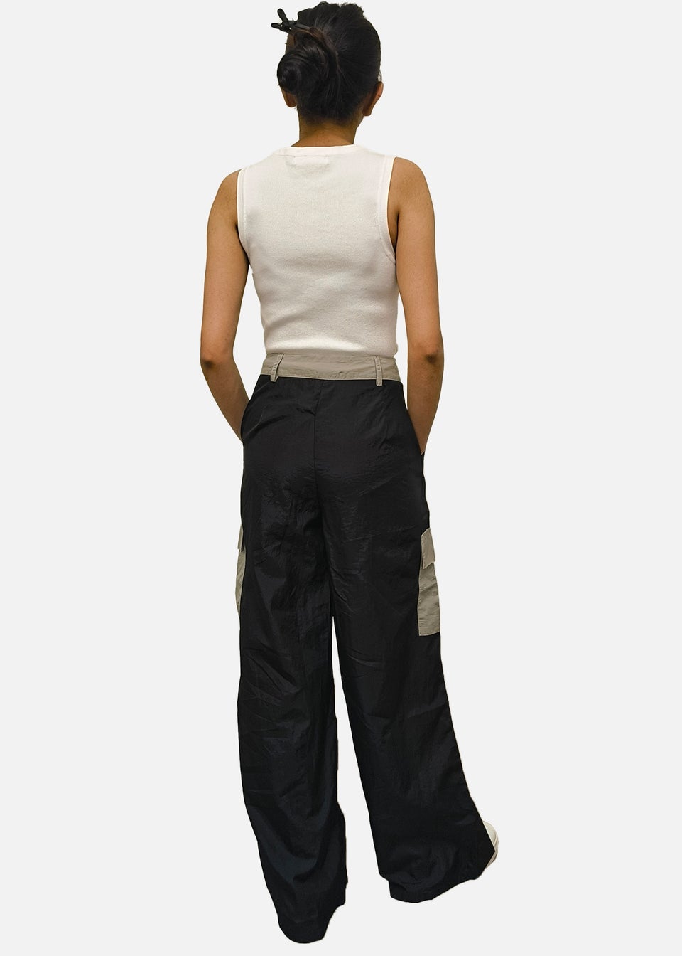 Gini London Black Contrast Detail Cargo Trousers