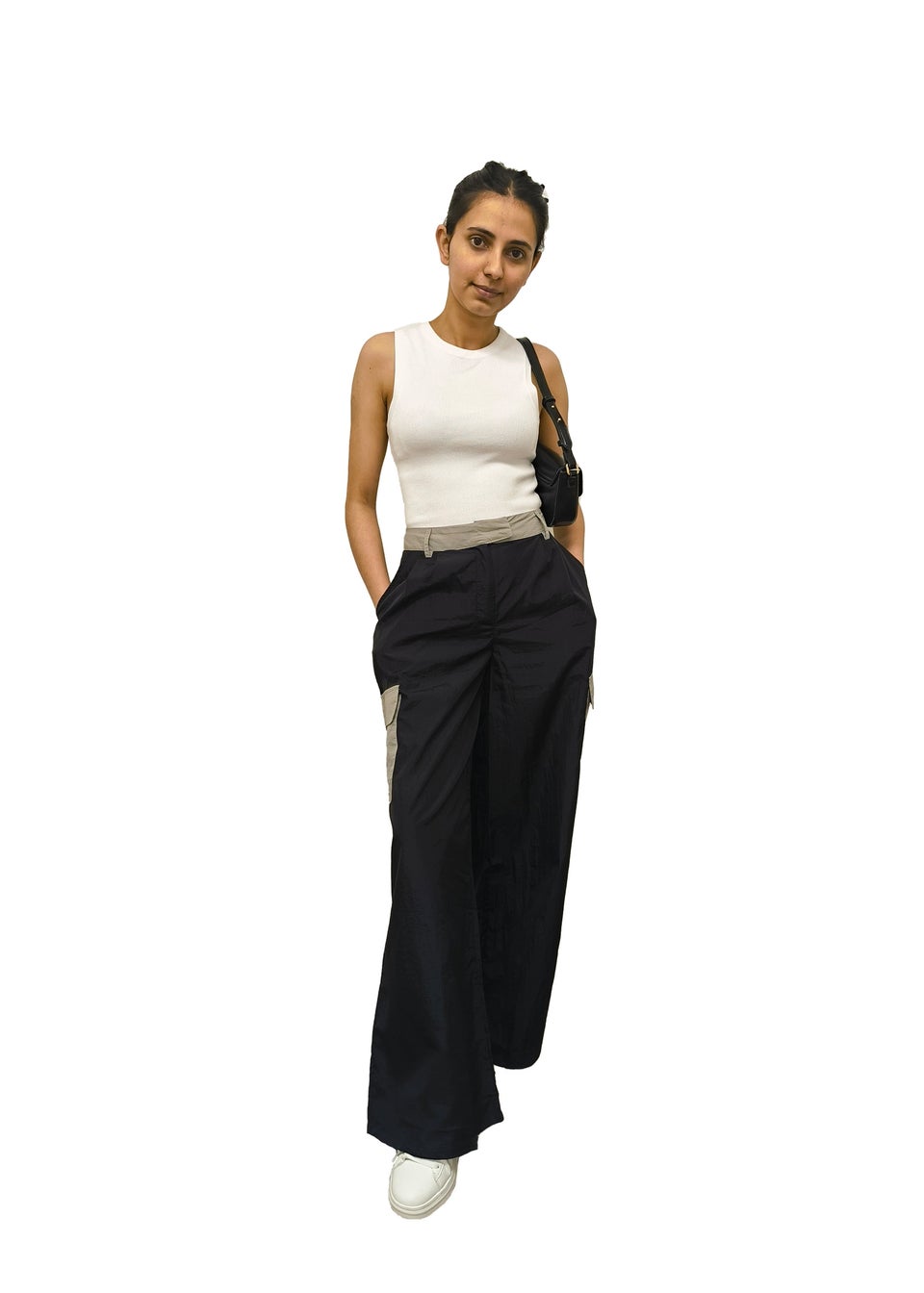 Gini London Black Contrast Detail Cargo Trousers