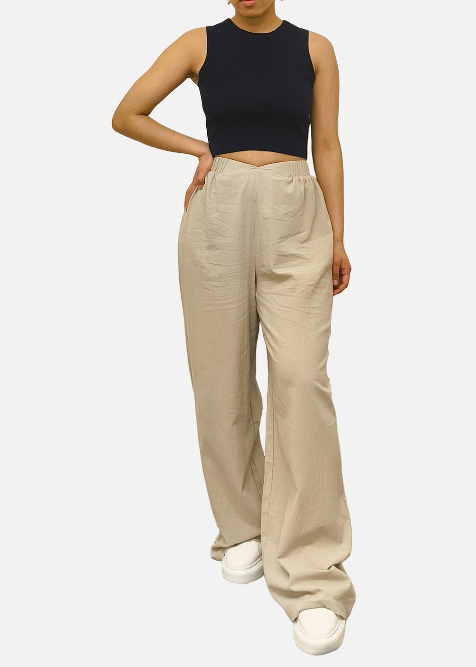 Gini London Stone Waist Band Detail Wide Leg trouser