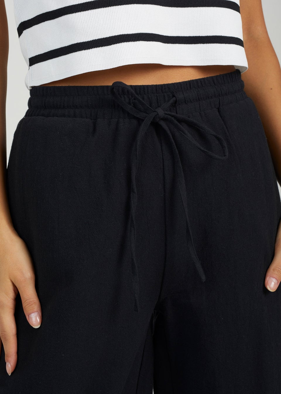 Brave Soul Black Straight Leg Linen Trousers