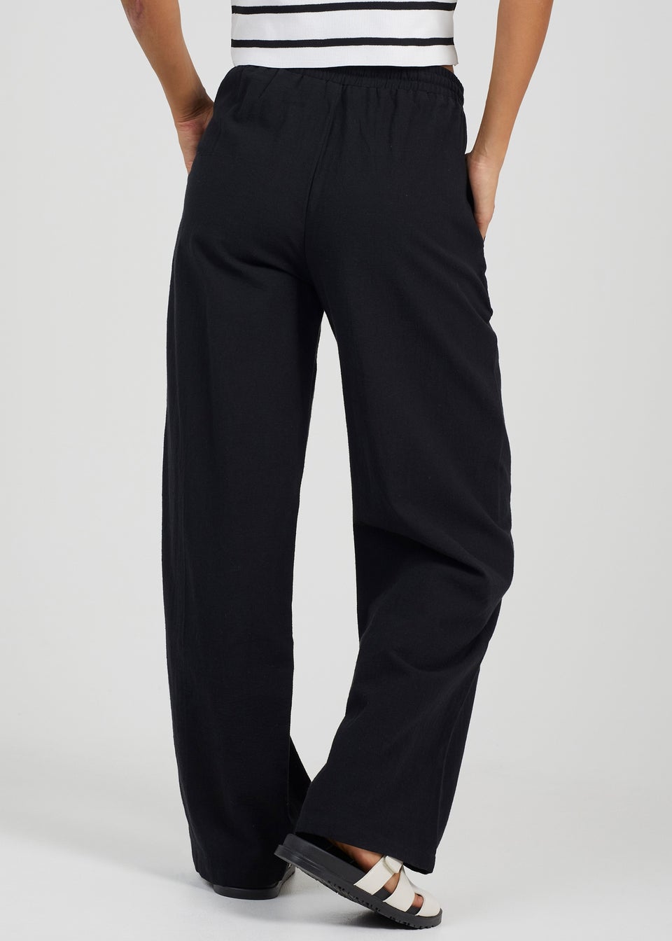 Brave Soul Black Straight Leg Linen Trousers