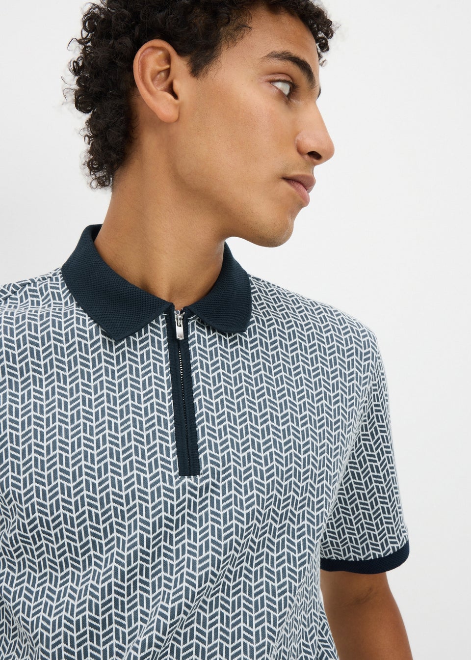 Blue Smart Tile Zip Polo Shirt