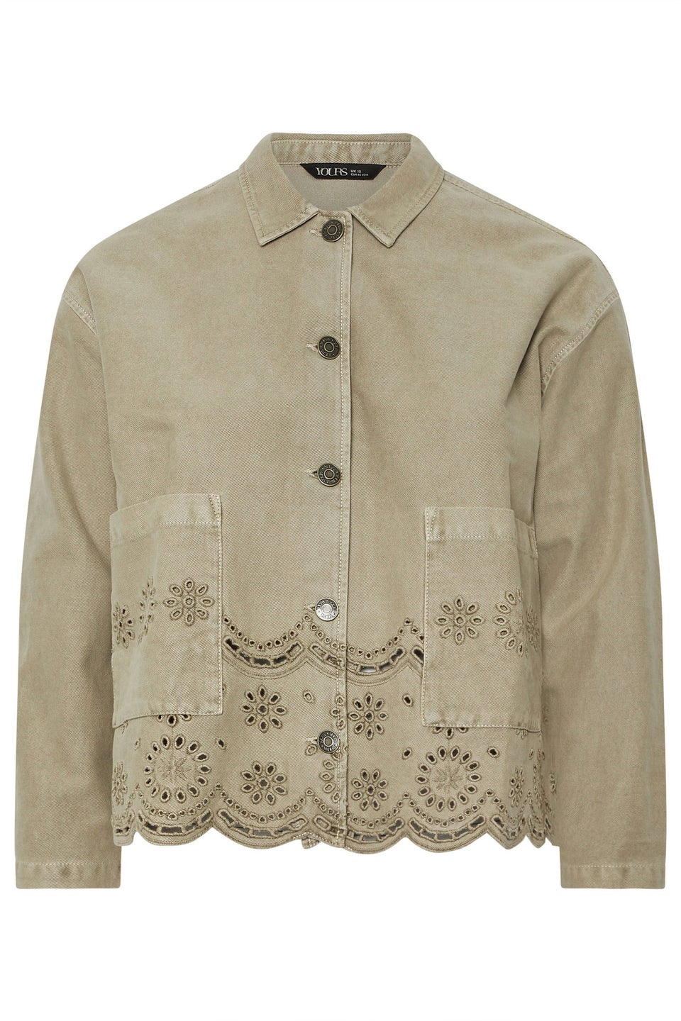 Yours Curve Khaki Green Broderie Anglaise Twill Shacket
