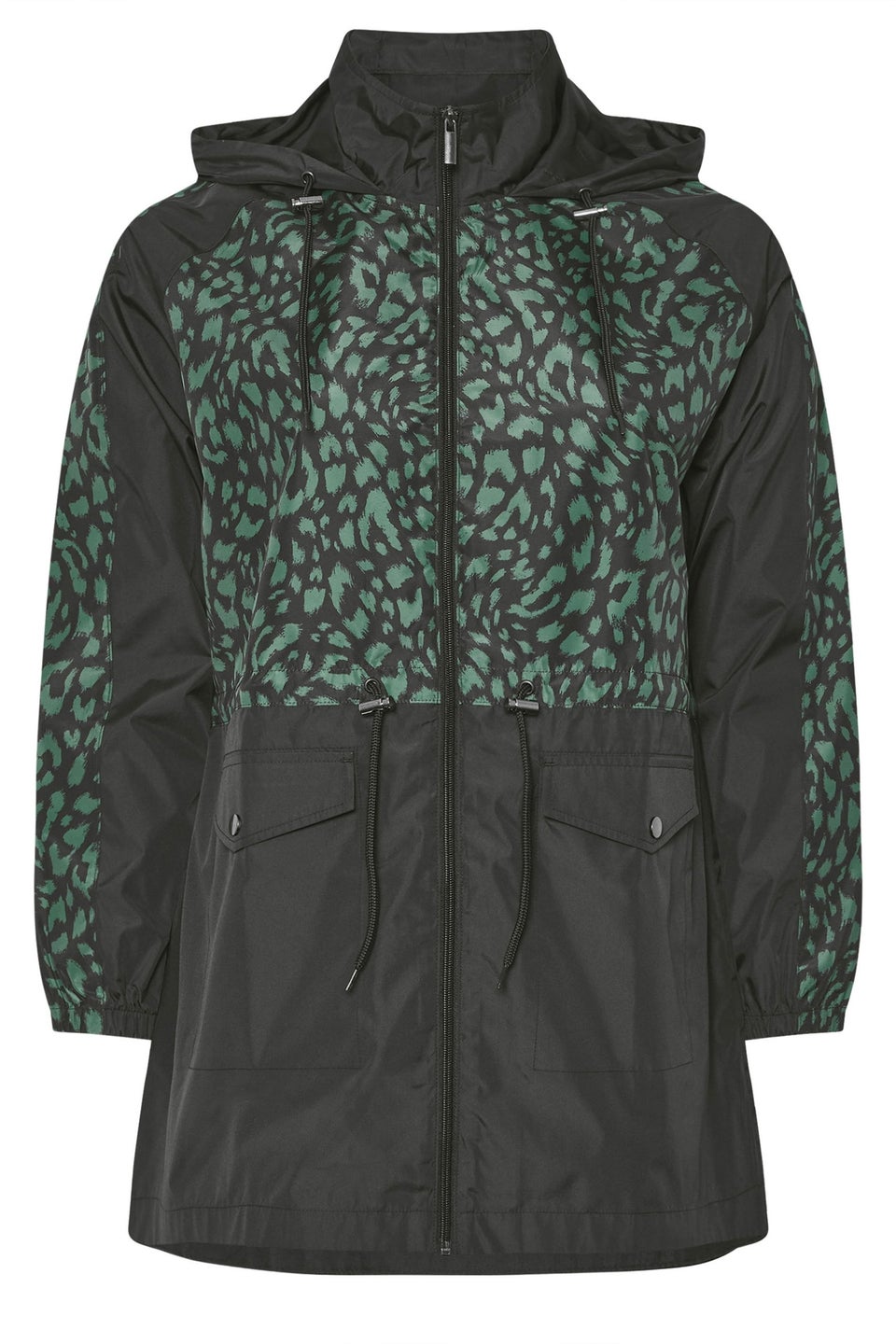 Yours Curve Green & Black Colourblock Lightweight Parka Jacket
