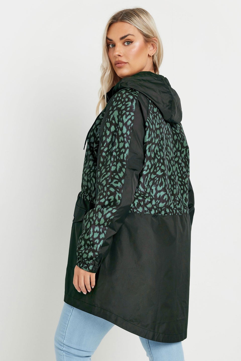 Yours Curve Green & Black Colourblock Lightweight Parka Jacket
