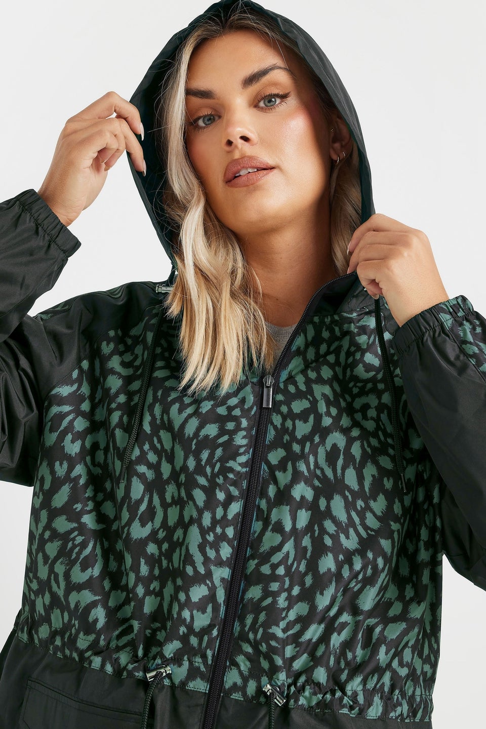Yours Curve Green & Black Colourblock Lightweight Parka Jacket