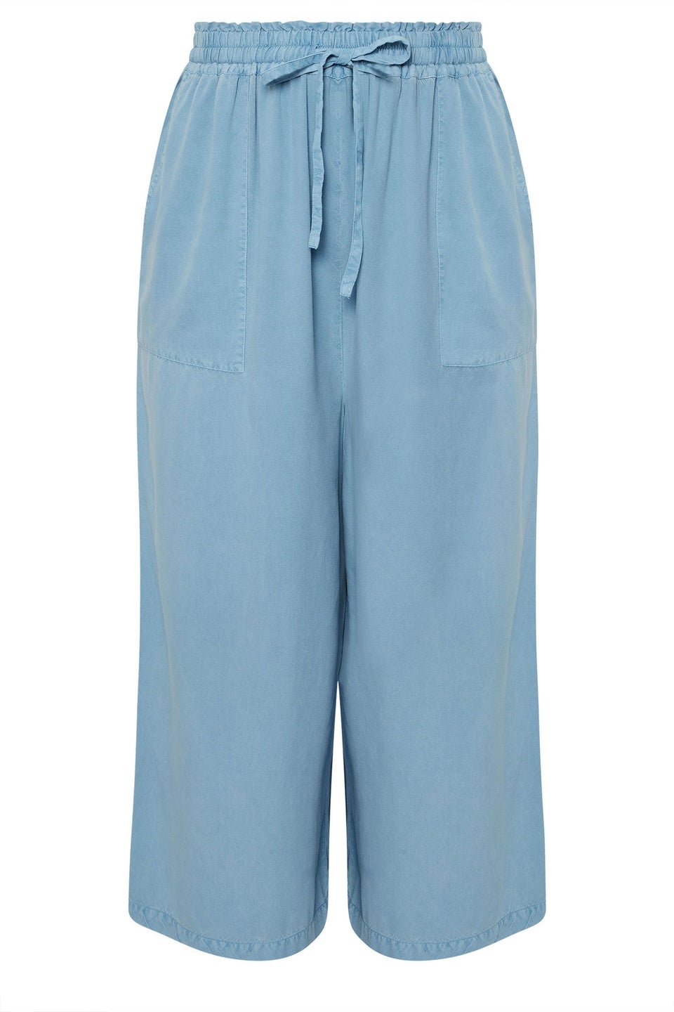 Yours Curve Blue Chambray Tie Front Culottes