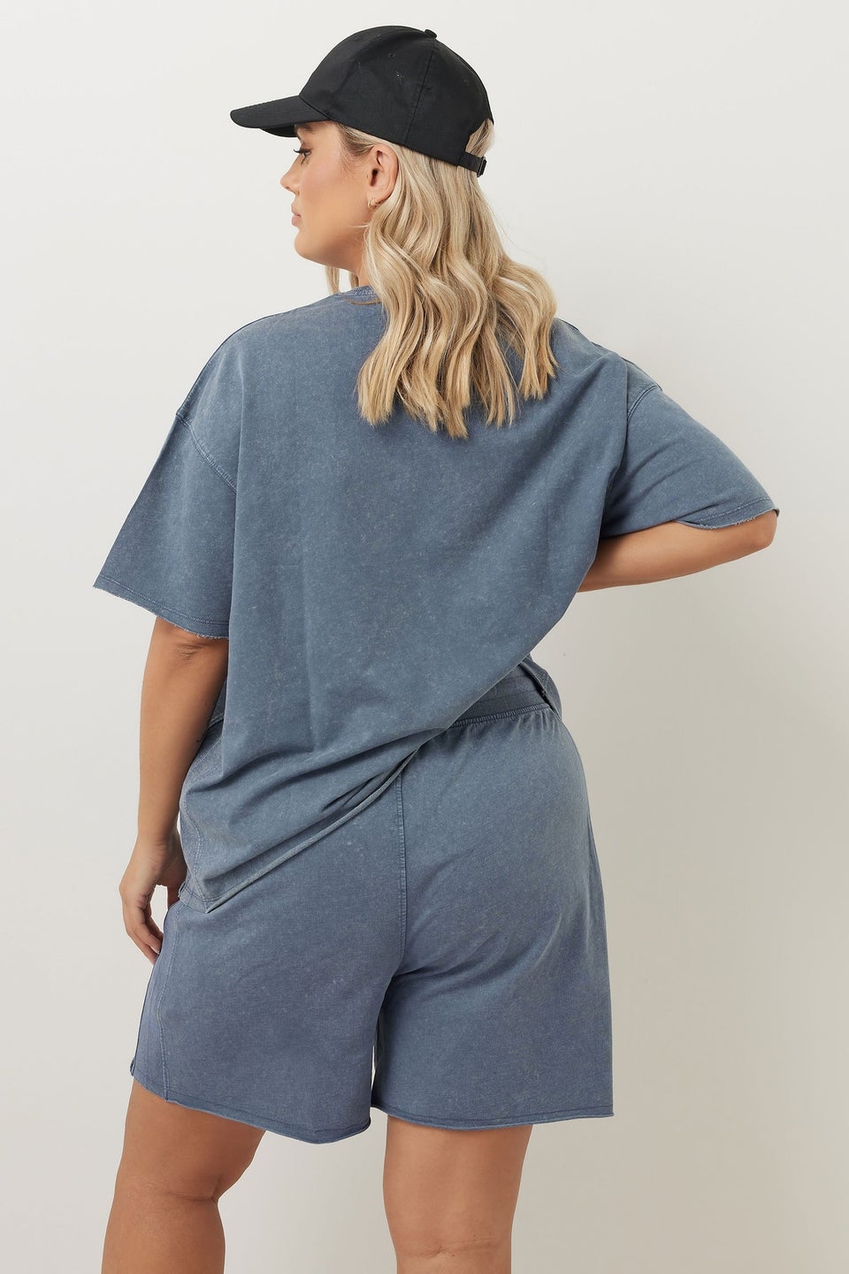Yours Curve Blue Acid Wash Sweat Jogger Shorts