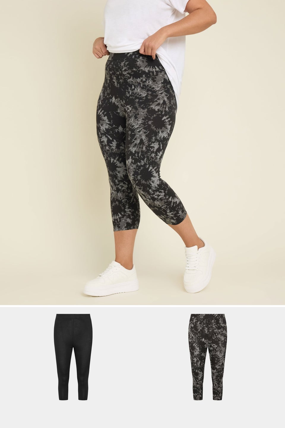 Yours 2 Pack Multi Colour Curve Grey Tie Dye Cropped Leggings