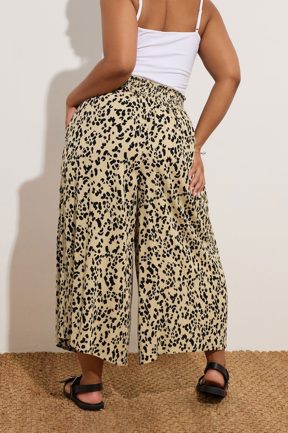 Yours Curve Natural Brown Leopard Print Shirred Midaxi Culottes