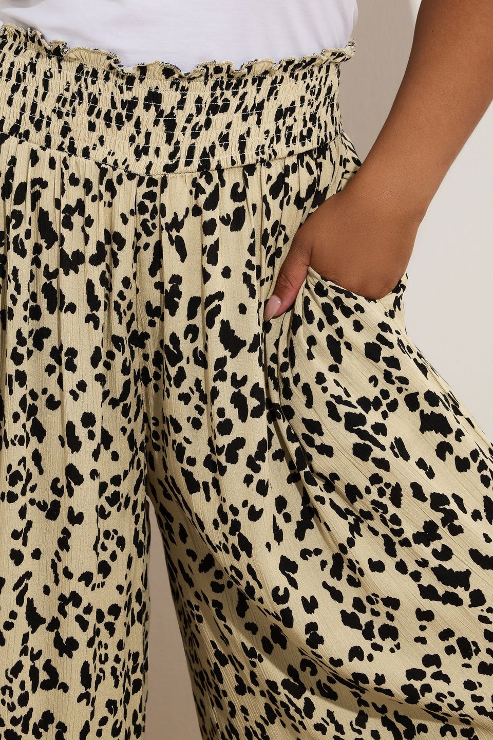 Yours Curve Natural Brown Leopard Print Shirred Midaxi Culottes