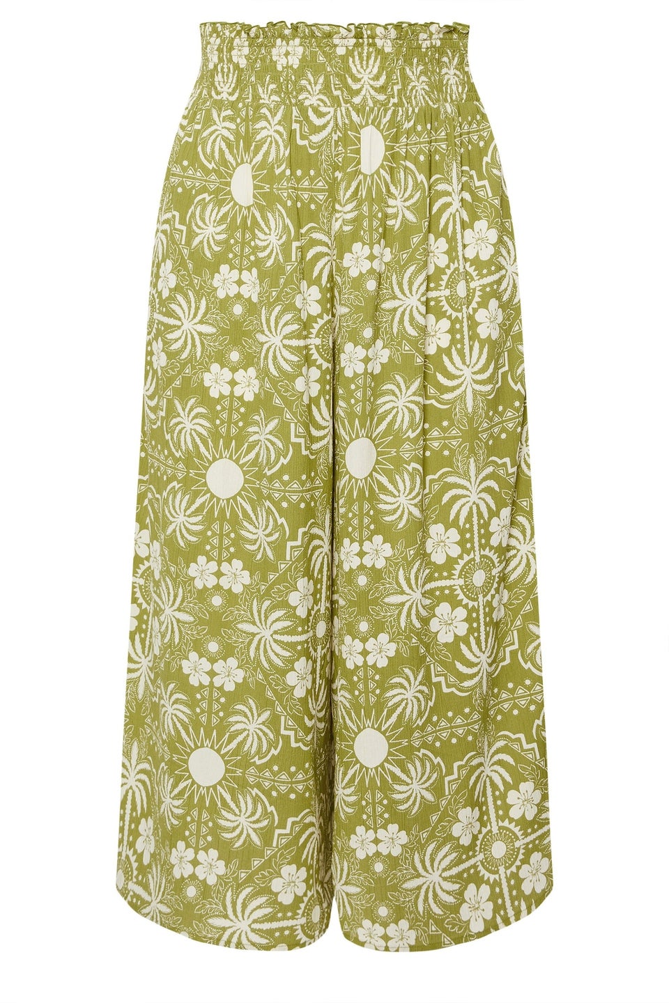 Yours Curve Green Palm Print Shirred Midaxi Culottes