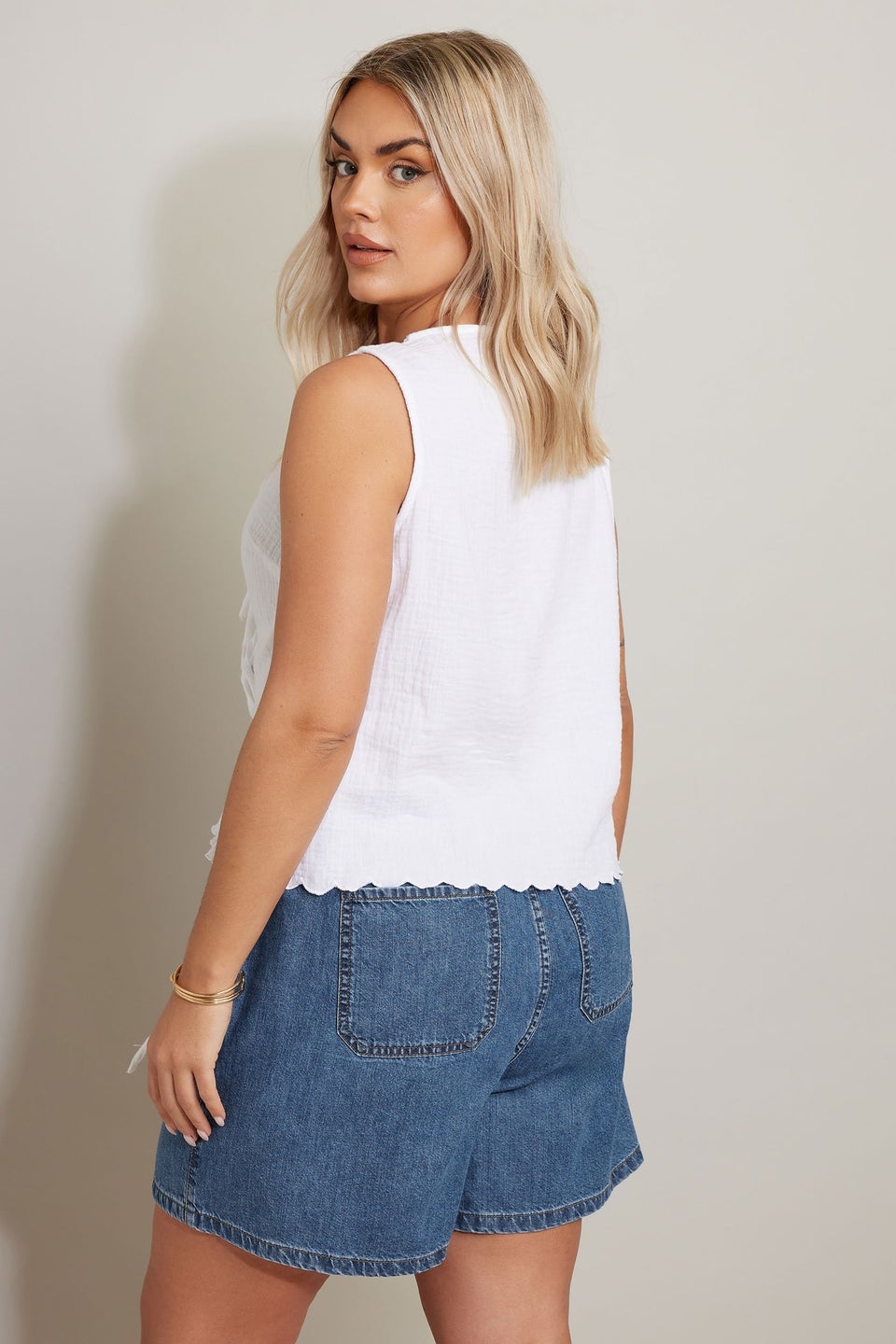 Yours Curve Mid Blue Tie Waist Denim Shorts