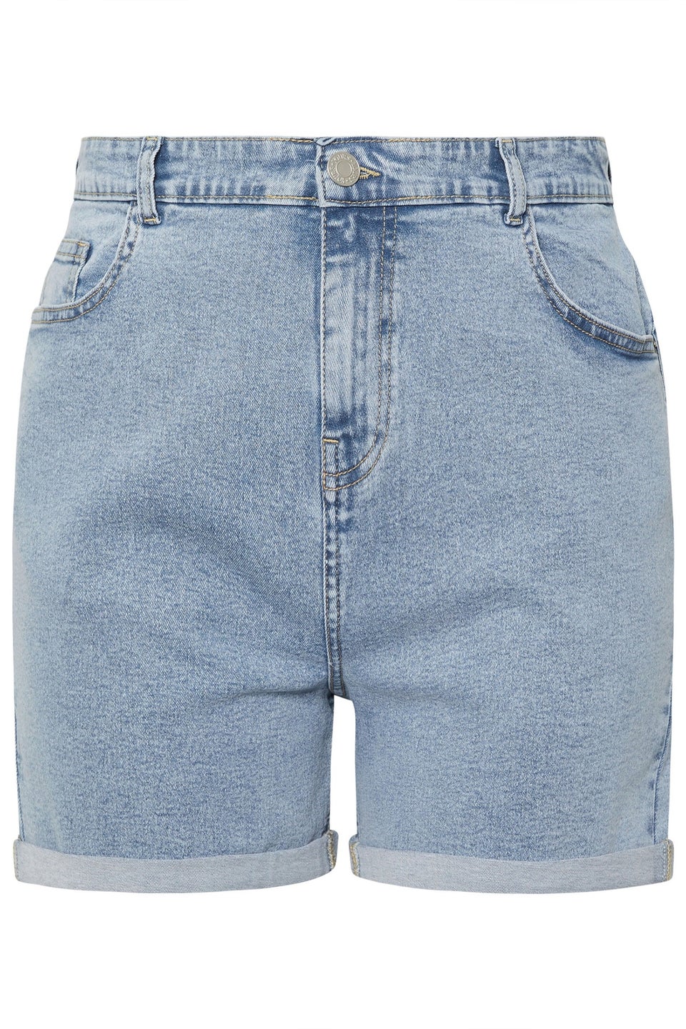 Yours Curve Light Blue Turn Up Stretch Denim Mom Shorts