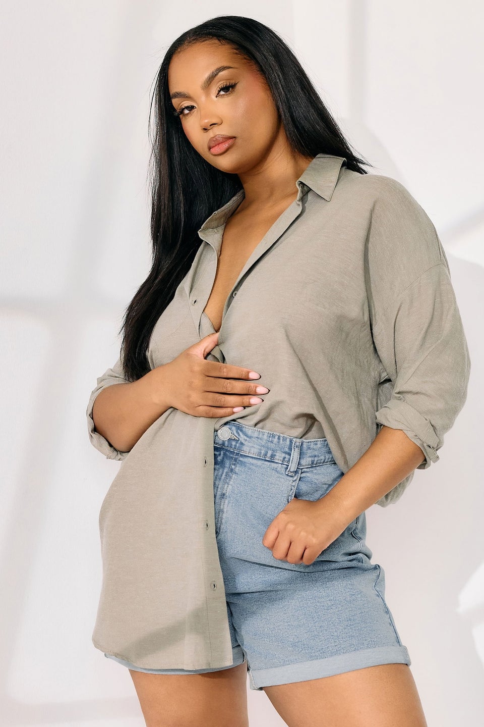 Yours Curve Light Blue Turn Up Stretch Denim Mom Shorts