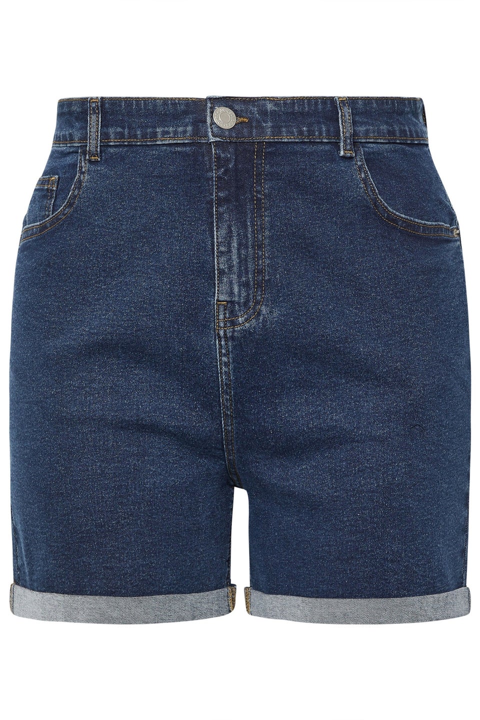 Yours Curve Indigo Blue Turn Up Stretch Denim Mom Shorts