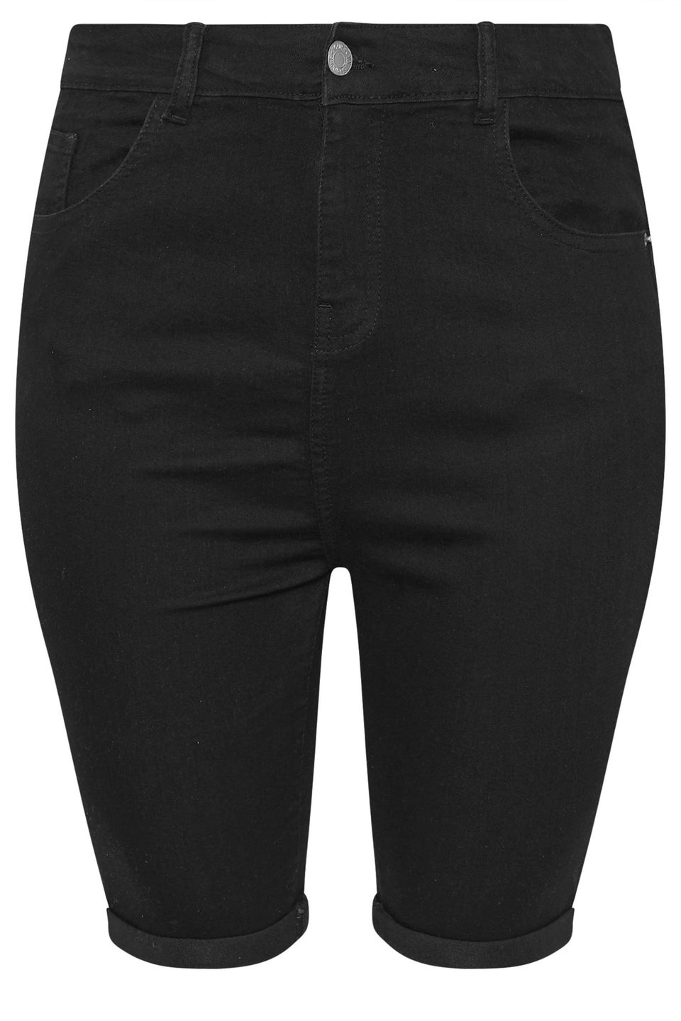 Yours Curve Black Turn Up Denim Shorts