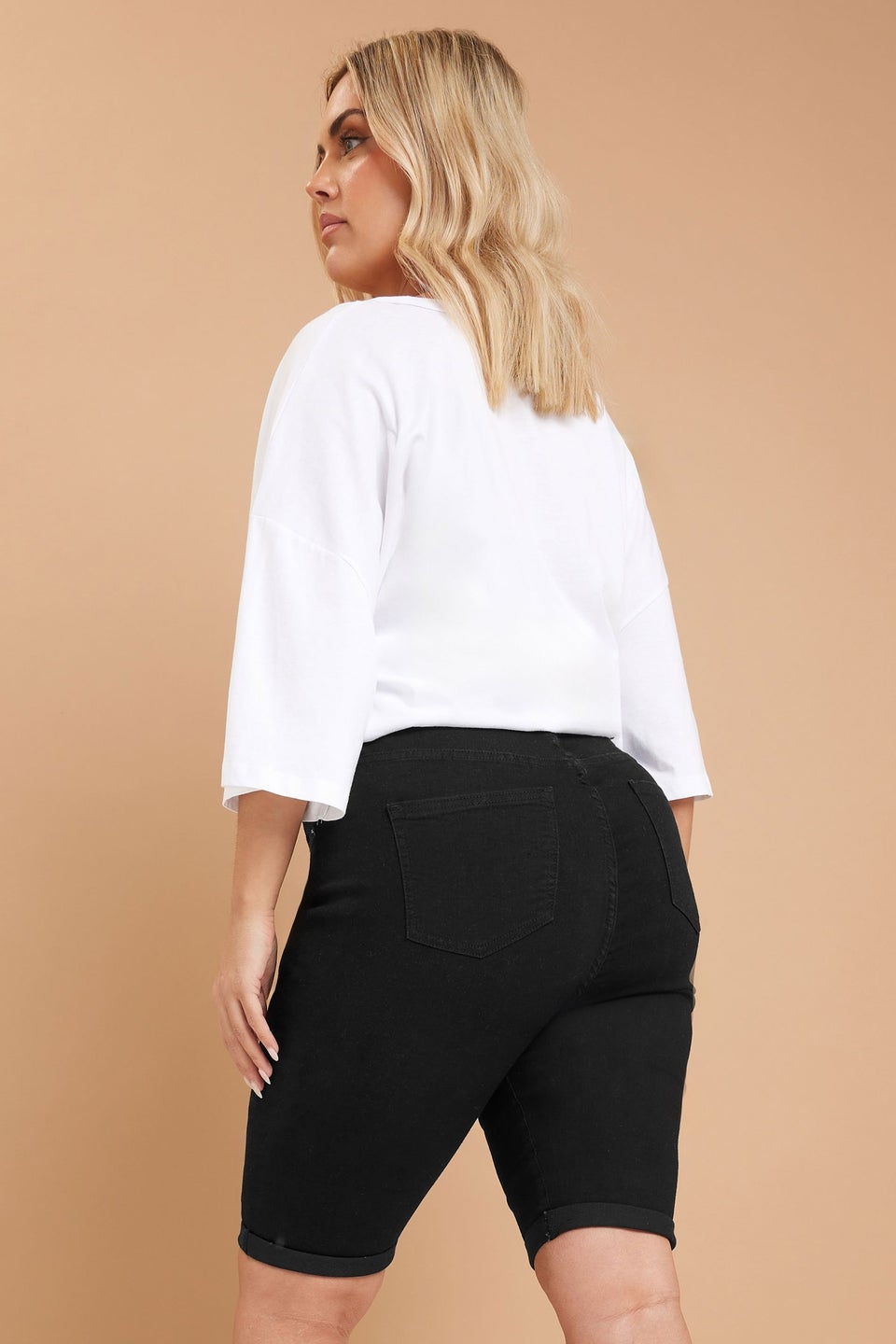 Yours Curve Black Turn Up Denim Shorts